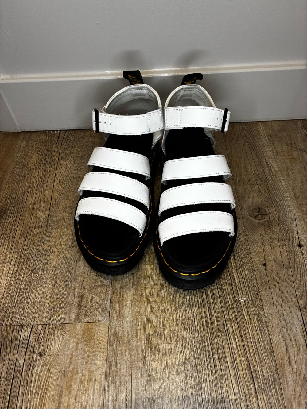 Dr. Martens White Multi-Strap Leather Sandals with Black Sole